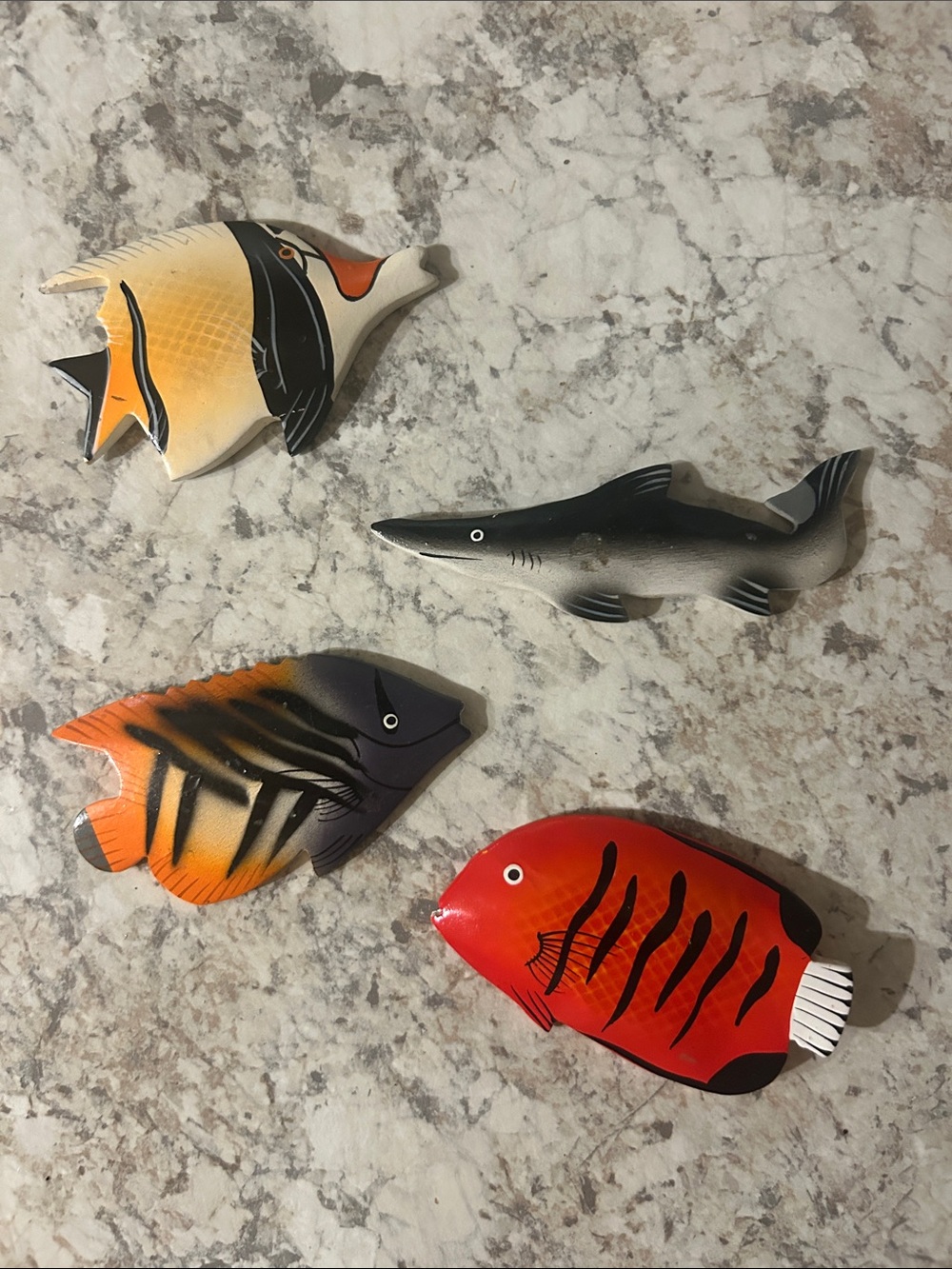 Vintage wood painted fish magnets